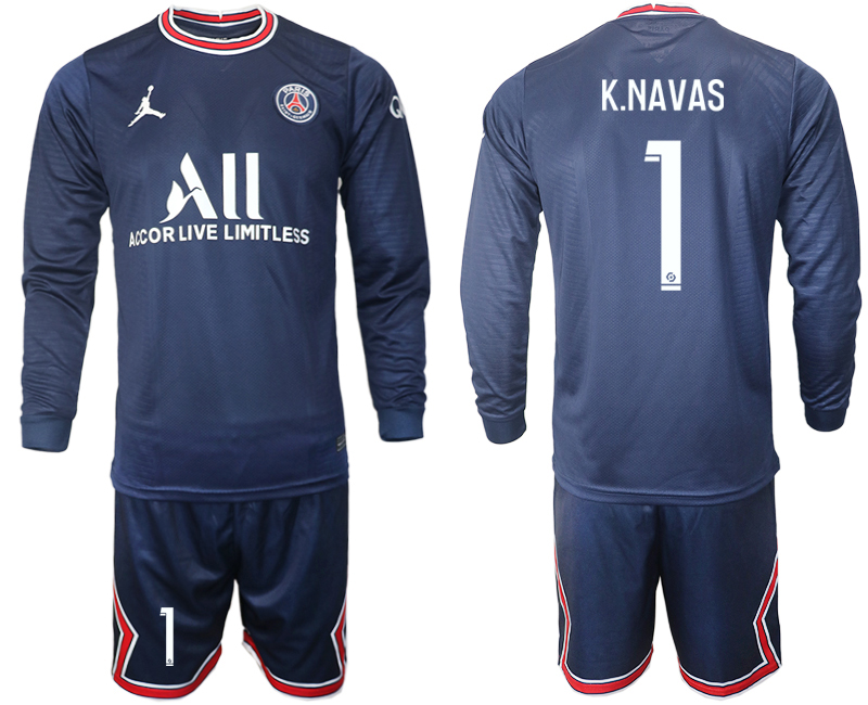 Men 2021-2022 Club Paris St German home blue Long Sleeve #1 Soccer Jersey->customized soccer jersey->Custom Jersey